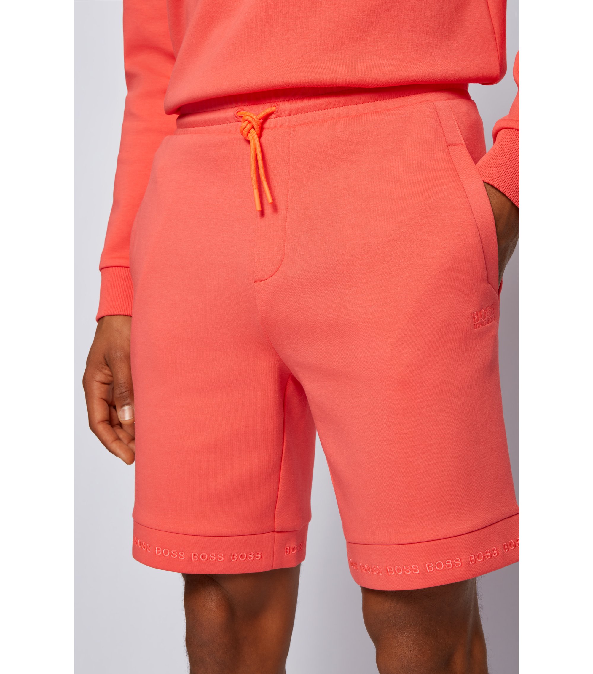 BOSS Herren Headlo 1 Regular-Fit Shorts aus Stretch-Jersey mit Logos am Saum 